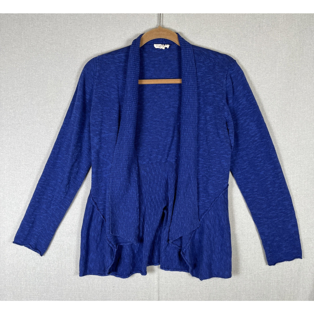 Eileen Fisher Cardigan Sweater Womens Medium Blue Linen Cotton Open Front *FLAW